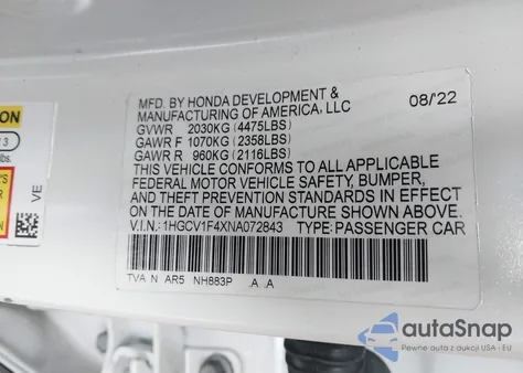 2022 Honda Accord Sport Special Edition from USA, damaged, VIN 1HGCV1F4XNA072843